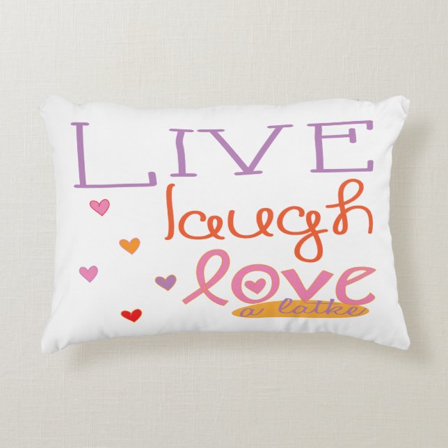 Hanukkah Pillow "Live Laugh Love a Latke" Hearts (Front)