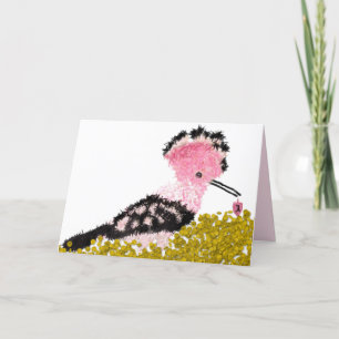 Hanukkah pink dreidel gelt and hoopoe holiday card