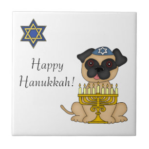 Hanukkah-Pug Dog with Menorah Tile