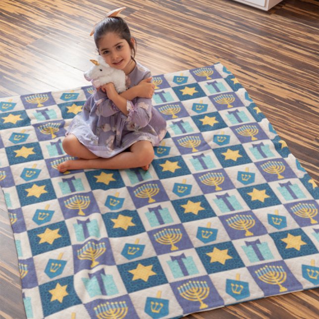 Hanukkah Quilt Look Fleece Blanket (Creator Uploaded)