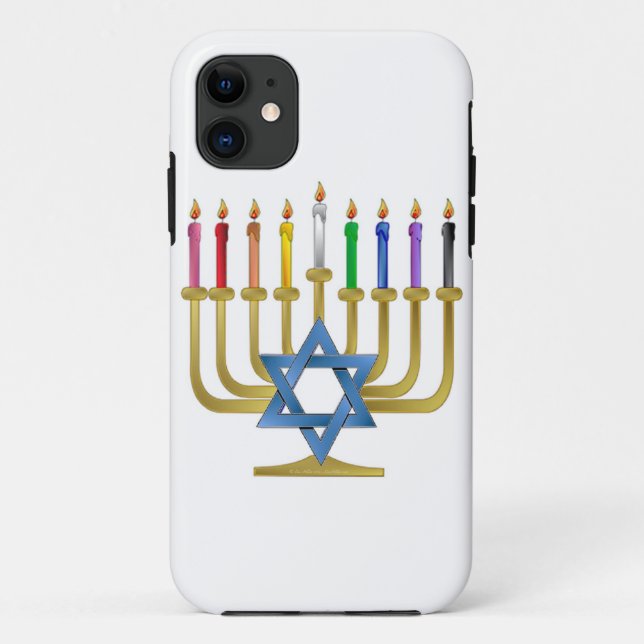 Hanukkah Rainbow Candles Gold Menorah Case-Mate iPhone Case (Back)