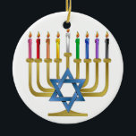 Hanukkah Rainbow Candles Gold Menorah Ceramic Tree Decoration<br><div class="desc">You are viewing The Lee Hiller Designs Collection of Home and Office Decor,  Apparel,  Gifts and Collectibles. The Designs include Lee Hiller Photography and Mixed Media Digital Art Collection. You can view her Nature photography at http://HikeOurPlanet.com/ and follow her hiking blog within Hot Springs National Park.</div>