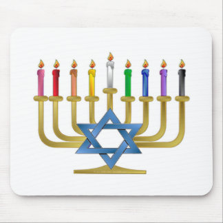 Hanukkah Rainbow Candles Gold Menorah Mouse Pad