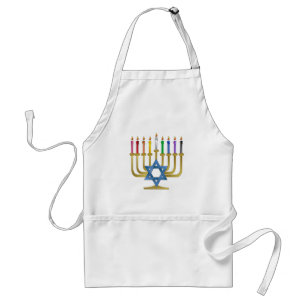 Hanukkah Rainbow Candles Gold Menorah Standard Apron