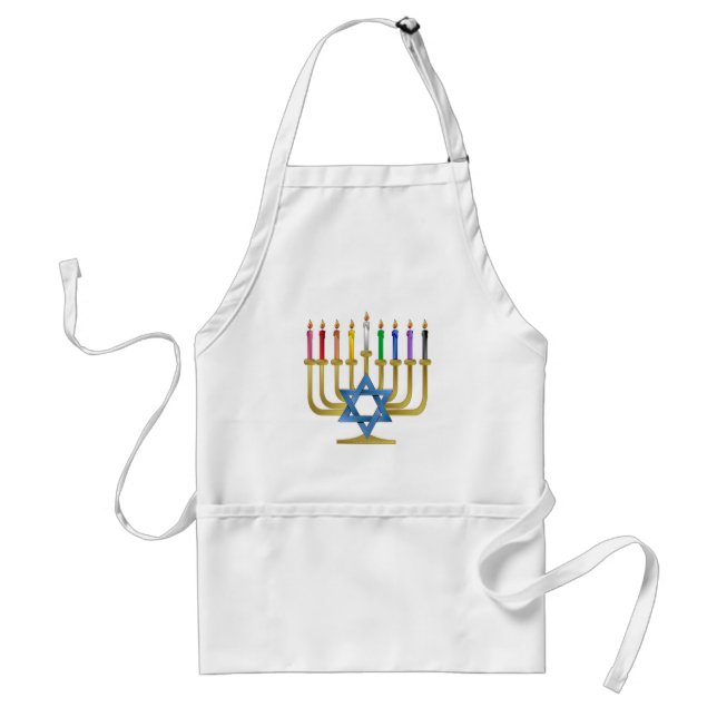 Hanukkah Rainbow Candles Gold Menorah Standard Apron (Front)