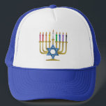Hanukkah Rainbow Candles Gold Menorah Trucker Hat<br><div class="desc">You are viewing The Lee Hiller Designs Collection of Home and Office Decor,  Apparel,  Gifts and Collectibles. The Designs include Lee Hiller Photography and Mixed Media Digital Art Collection. You can view her Nature photography at http://HikeOurPlanet.com/ and follow her hiking blog within Hot Springs National Park.</div>