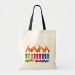 Hanukkah Rainbow Menorah Tote Bag<br><div class="desc">Contemporary rainbow menorah celebrating the Jewish holiday season with the words Happy Hanukkah. Original art of artist Margaret Loftin Whiting.</div>