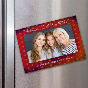 Hanukkah Red Orange Star of David Peace Love Light Magnetic Frame