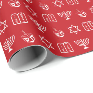 Hanukkah red & white jewish holiday pattern wrapping paper
