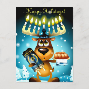 Hanukkah Reindeer Holiday Postcard