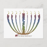 Hanukkah - remember holiday postcard<br><div class="desc">This multi-colored menorah expresses the beauty of the season.  The original image by American graphic designer Steve Vernon is part of the "It's all about 'gratitude!' collection.</div>