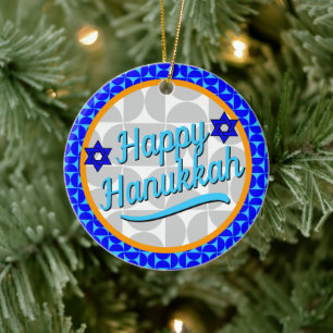 Hanukkah - Retro Modern Shapes Ceramic Ornament