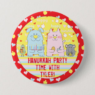 Hanukkah Round Button, Personalise Mouse & Friends 7.5 Cm Round Badge