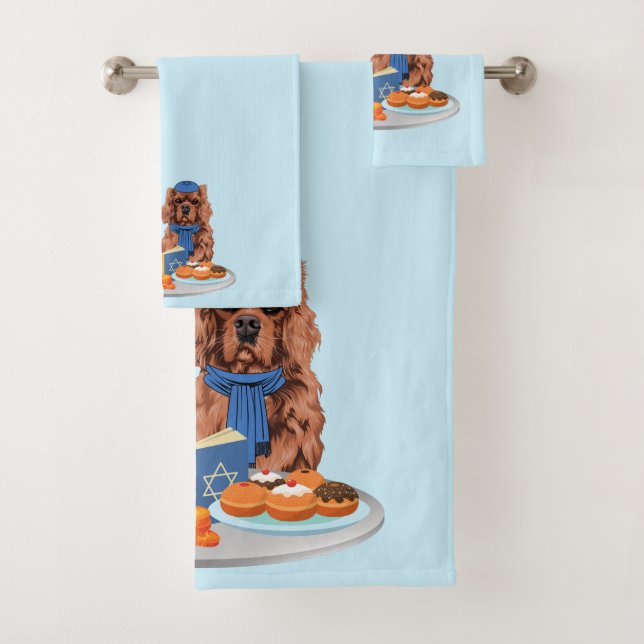 Hanukkah Ruby Cavalier King Charles Spaniel Bath Towel Set (Insitu)