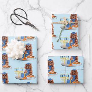 Hanukkah Ruby Cavalier King Charles Spaniel Wrapping Paper Sheet