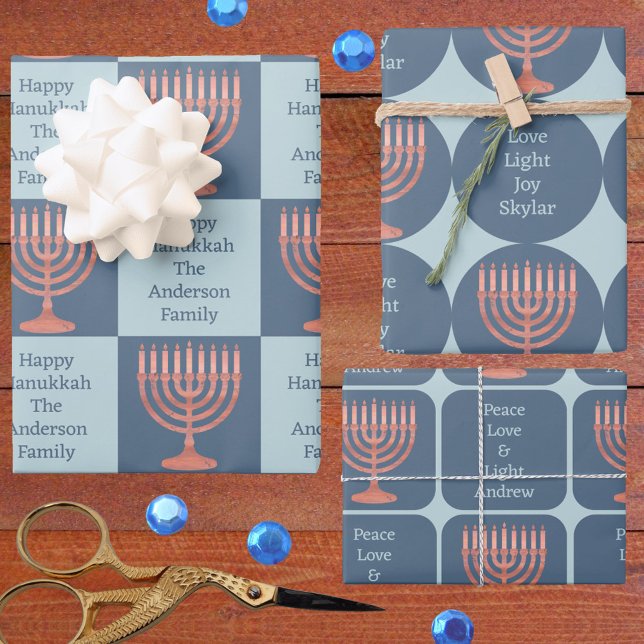 Hanukkah Rustic Menorah Cute Festive For Kids Wrapping Paper Sheet (Each sheet of gift wrap can be personalized separately for custom Hanukkah wrapping paper)