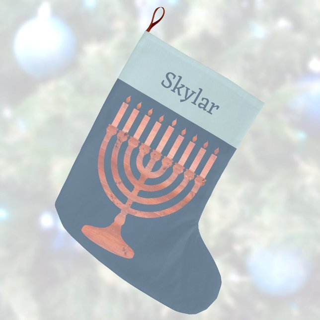 Hanukkah Rustic Menorah Cute Kids Chrismukkah Large Christmas Stocking (Perfect for interfaith families who celebrate both Hanukkah and Christmas - the menorah stocking!)