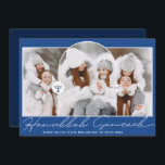 Hanukkah Sameach cool blue script menorah 3 photos Holiday Card<br><div class="desc">Hanukkah Sameach cool blue script menorah 3 photos</div>