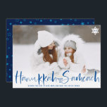 Hanukkah Sameach overlay script menorah photo Holiday Card<br><div class="desc">Hanukkah Sameach white overlay script menorah 1 photo. Happy Hanukkah!</div>