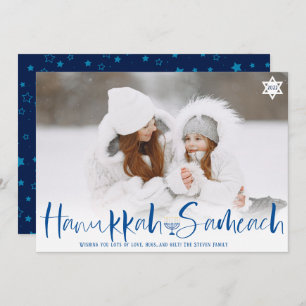 Hanukkah Sameach overlay script menorah photo Holiday Card