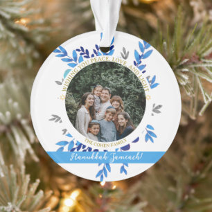 Hanukkah Sameach   Simple Hanukkah family photo Ornament