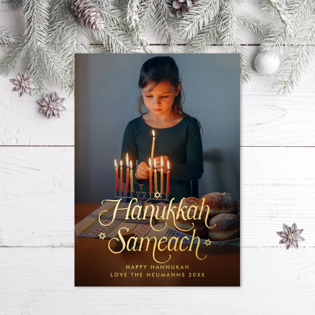 Hanukkah Sameach Star of David Photo Foil Holiday Card (Creator Uploaded)