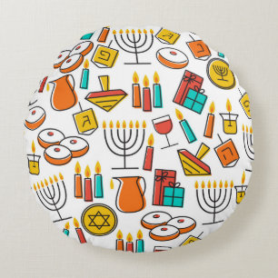 Hanukkah seamless pattern. Jewish Holiday Hanukkah Round Cushion