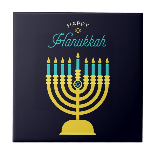 Hanukkah Shabbat Art Ceramic Tile (Front)