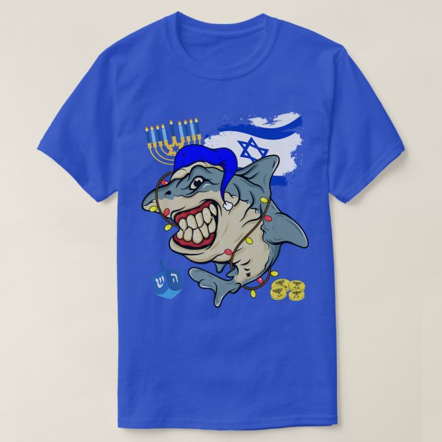 Hanukkah Shark Jewish Holiday Menorah Chanukah Des T-Shirt (Design Front)