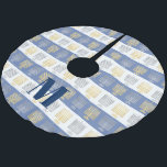 Hanukkah Silver Gold Menorah Optional Monogram Brushed Polyester Tree Skirt<br><div class="desc">Add your monogram initial to this fun silver and gold menorah pattern tree skirt in blue and white stripes for the Hanukkah bush. Monogram is easy to remove if you prefer the tree skirt without personalisation. The medium blue and white stripes are a traditional colour theme for Hanukkah, usually with...</div>