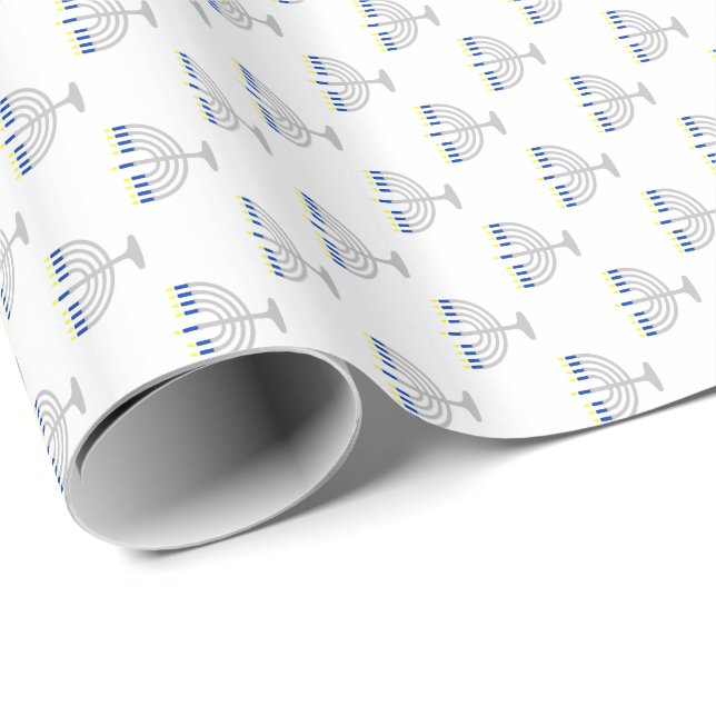 Hanukkah Silver Menorah on White Wrapping Paper (Roll Corner)