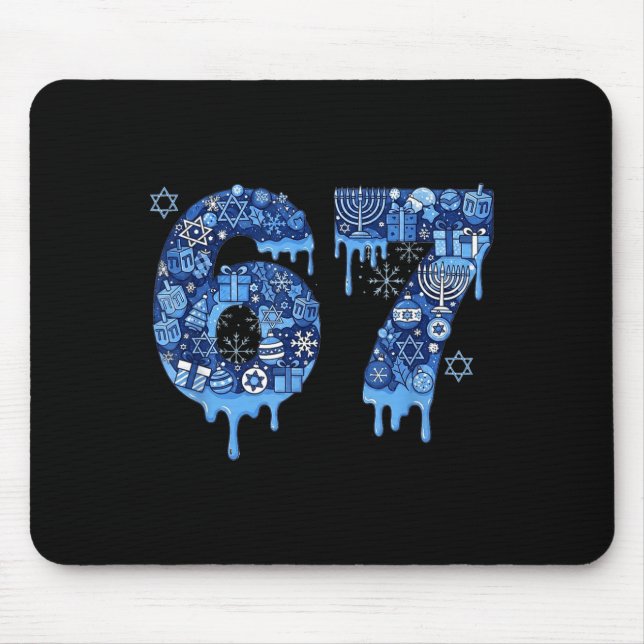 Hanukkah Six Seven 67 Meme Funny Dreidel Menorah S Mouse Pad (Front)