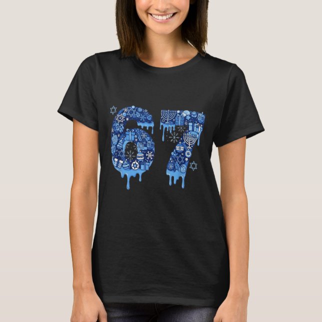 Hanukkah Six Seven 67 Meme Funny Dreidel Menorah S T-Shirt (Front)