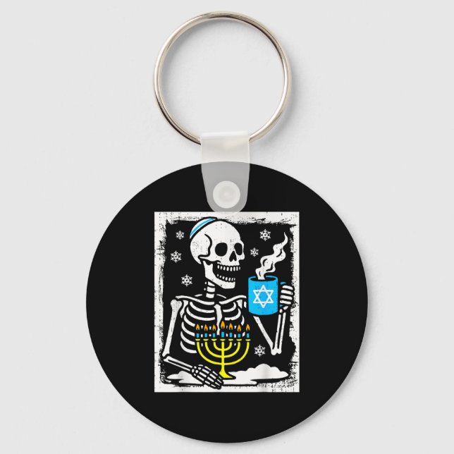 Hanukkah Skeleton Coffee Dreidel Jewish Menorah Ch Key Ring (Front)