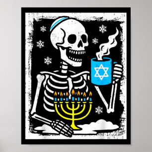 Hanukkah Skeleton Coffee Dreidel Jewish Menorah Ch Poster