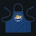 Hanukkah Smiling Latkes Blue White Holiday Apron<br><div class="desc">An apron in blue and white with a plate of smiling latkes with apple sauce and sour cream. The design includes the words “We’ve got the latkes”. All the text is customisable.</div>