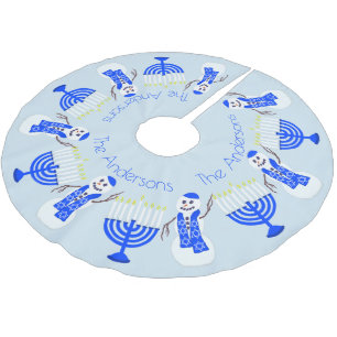 Hanukkah Snowman And Menorah Chrismukka Family Brushed Polyester Tree Skirt