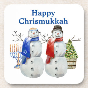 Hanukkah Snowman Christmas Chrismukkah  Coaster