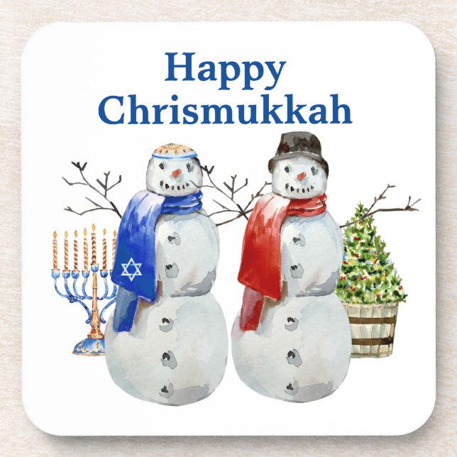 Hanukkah Snowman Christmas Chrismukkah  Coaster (Front)