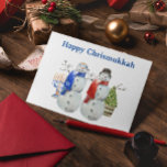 Hanukkah Snowman Christmas Chrismukkah   Holiday Card<br><div class="desc">This design may be personalised in the area provided by changing the photo and/or text. Or it can be customised by clicking Personalise this Template and then choosing the click to customise further option and delete or change the colour of the background, add text, change the text colour or style,...</div>