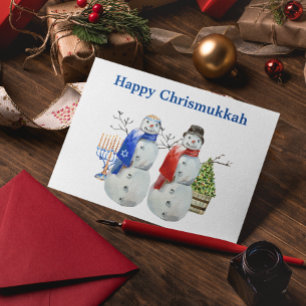 Hanukkah Snowman Christmas Chrismukkah   Holiday Card