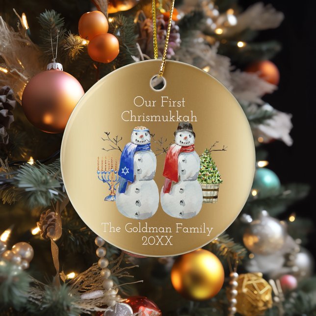 Hanukkah Snowman Christmas Our First Chrismukkah C Ceramic Ornament (Creator Uploaded)