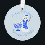 Hanukkah Snowman Menorah Chrismukkah Keepsake Ornament<br><div class="desc">Personalise one side of this Hanukkah snowman and Menorah for a one of a kind keepsake ornament. One side has a circle of text where you can customise and personalise the wording to your hearts content: add the year you were married, create a baby's first Hanukkah ornament or a personalised...</div>