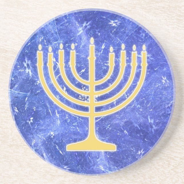 Hanukkah Snowstorm Menorah Coaster (Front)