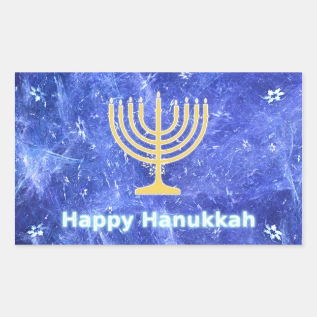 Hanukkah Snowstorm Menorah Rectangular Sticker (Front)