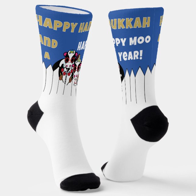 Hanukkah Socks "Happy MOO Year" (Angled)