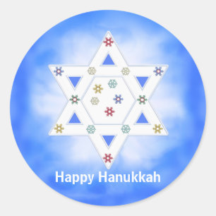 Hanukkah Star and Snowflakes Blue Classic Round Sticker