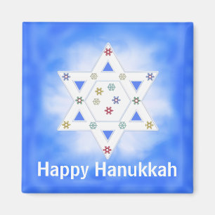 Hanukkah Star and Snowflakes Blue Magnet