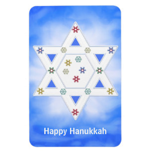 Hanukkah Star and Snowflakes Blue Magnet