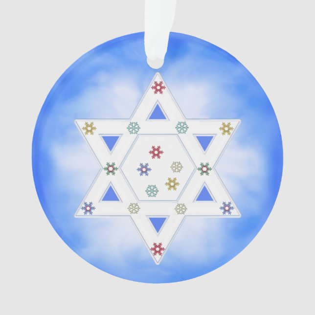 Hanukkah Star and Snowflakes Blue Ornament (Front)
